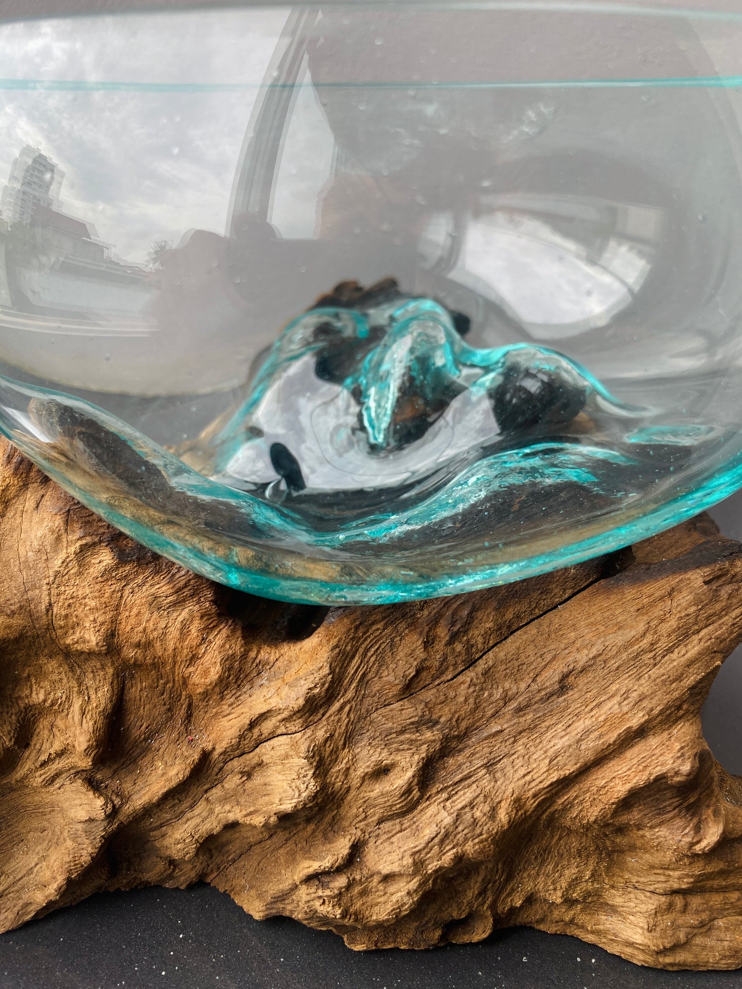Molten Glass on polished teak Driftwood-Oceanbowl(small)