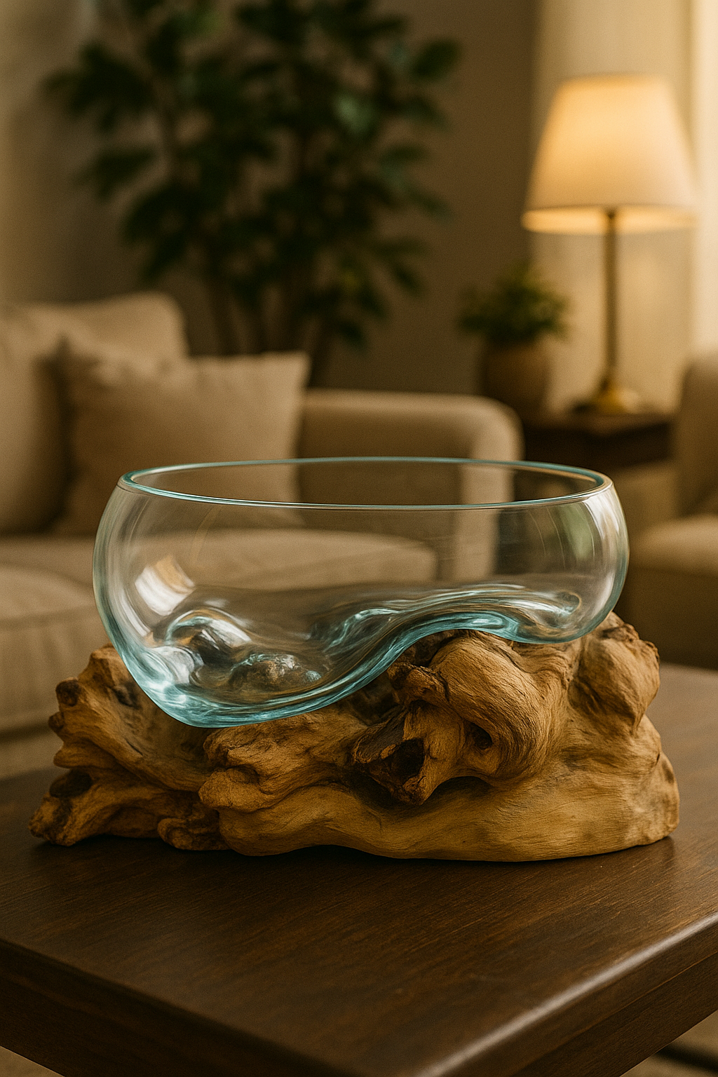 Molten Glass on teak Driftwood-Oceanbowl(large)