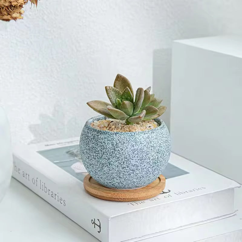 Blue textured ceramic planter