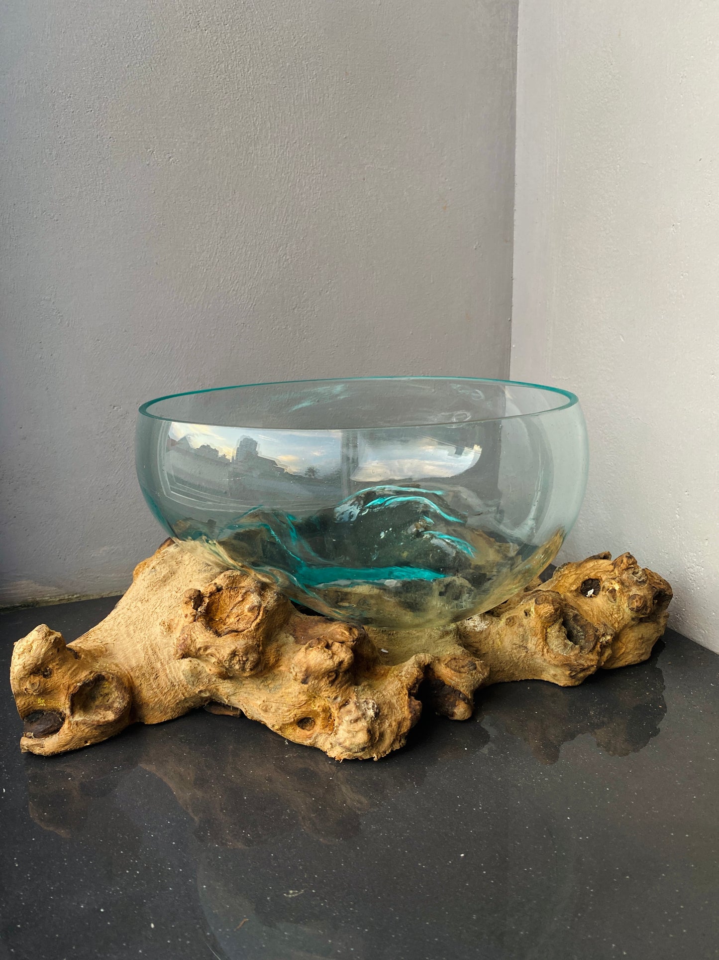 Molten Glass on polished teak Driftwood-Oceanbowl(medium)