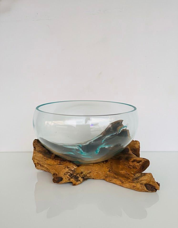 Molten Glass on polished teak Driftwood-Oceanbowl(medium)