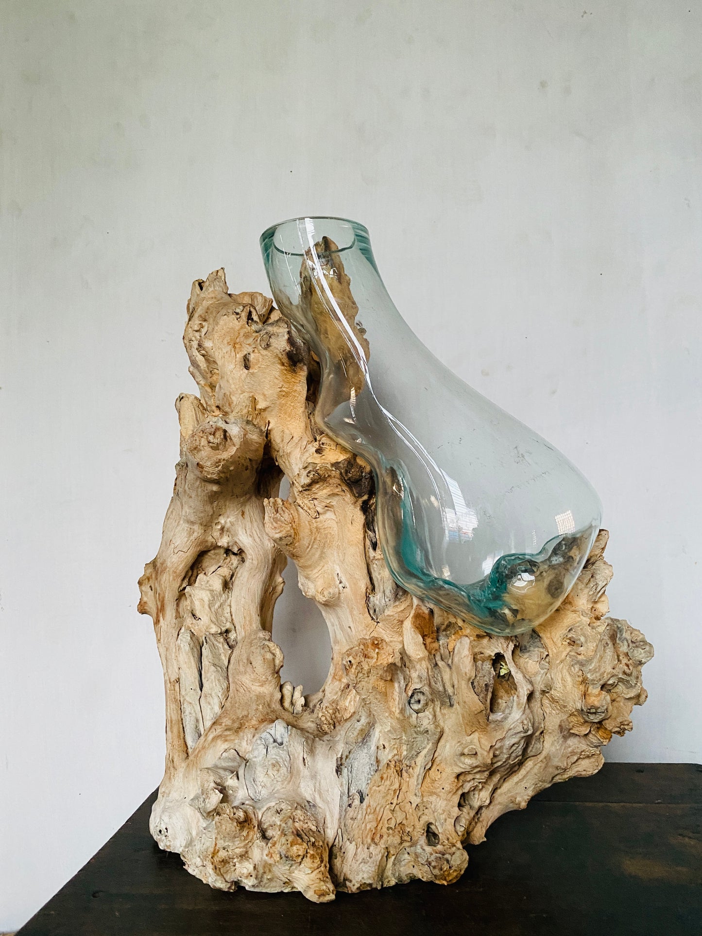 Molten Glass on Hanging polished teak Driftwood