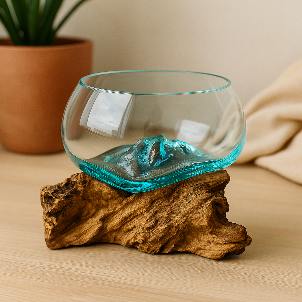 Molten Glass on polished teak Driftwood-Oceanbowl(small)