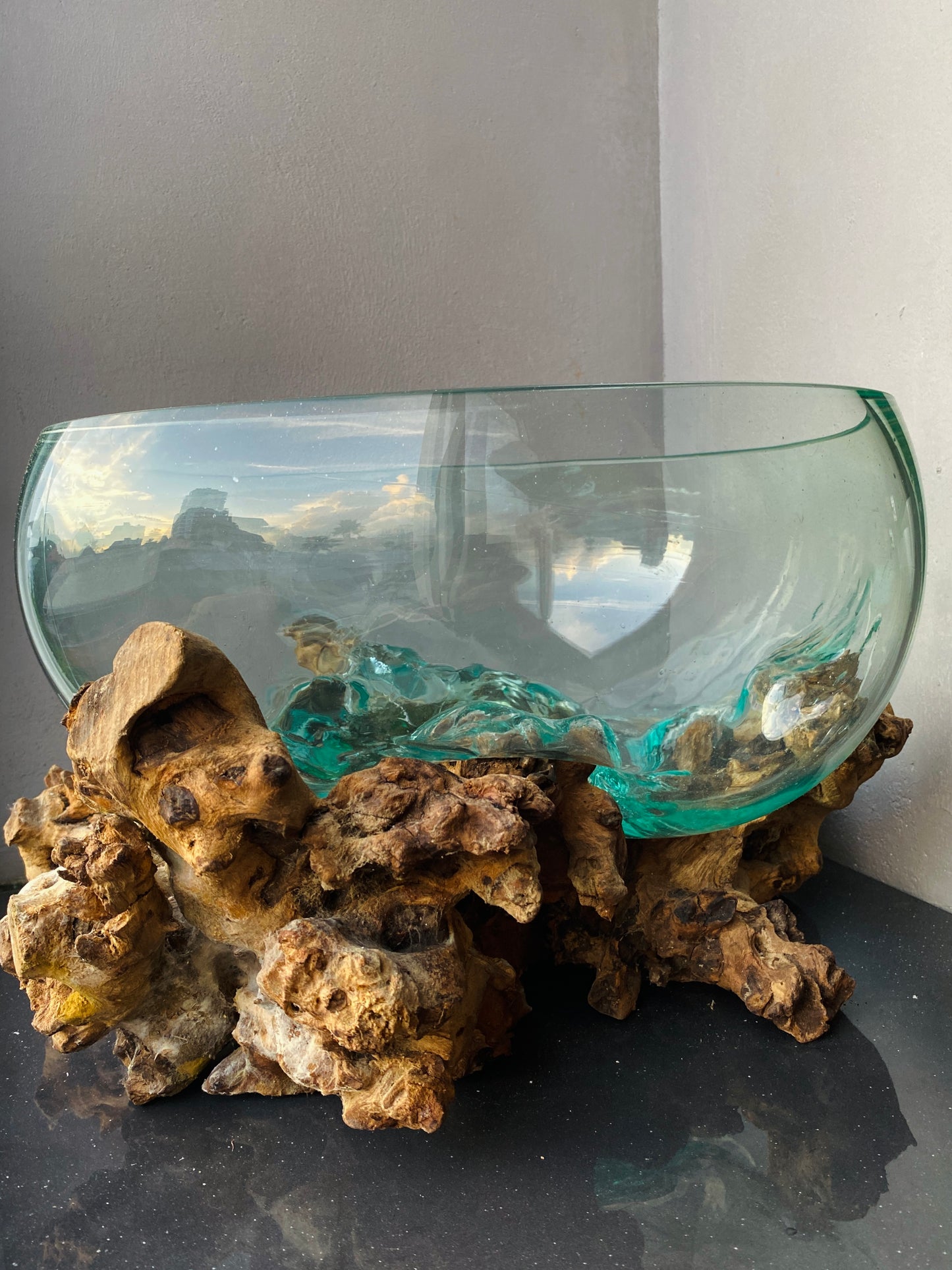 Molten Glass on polished teak Driftwood-Oceanbowl(xlarge)