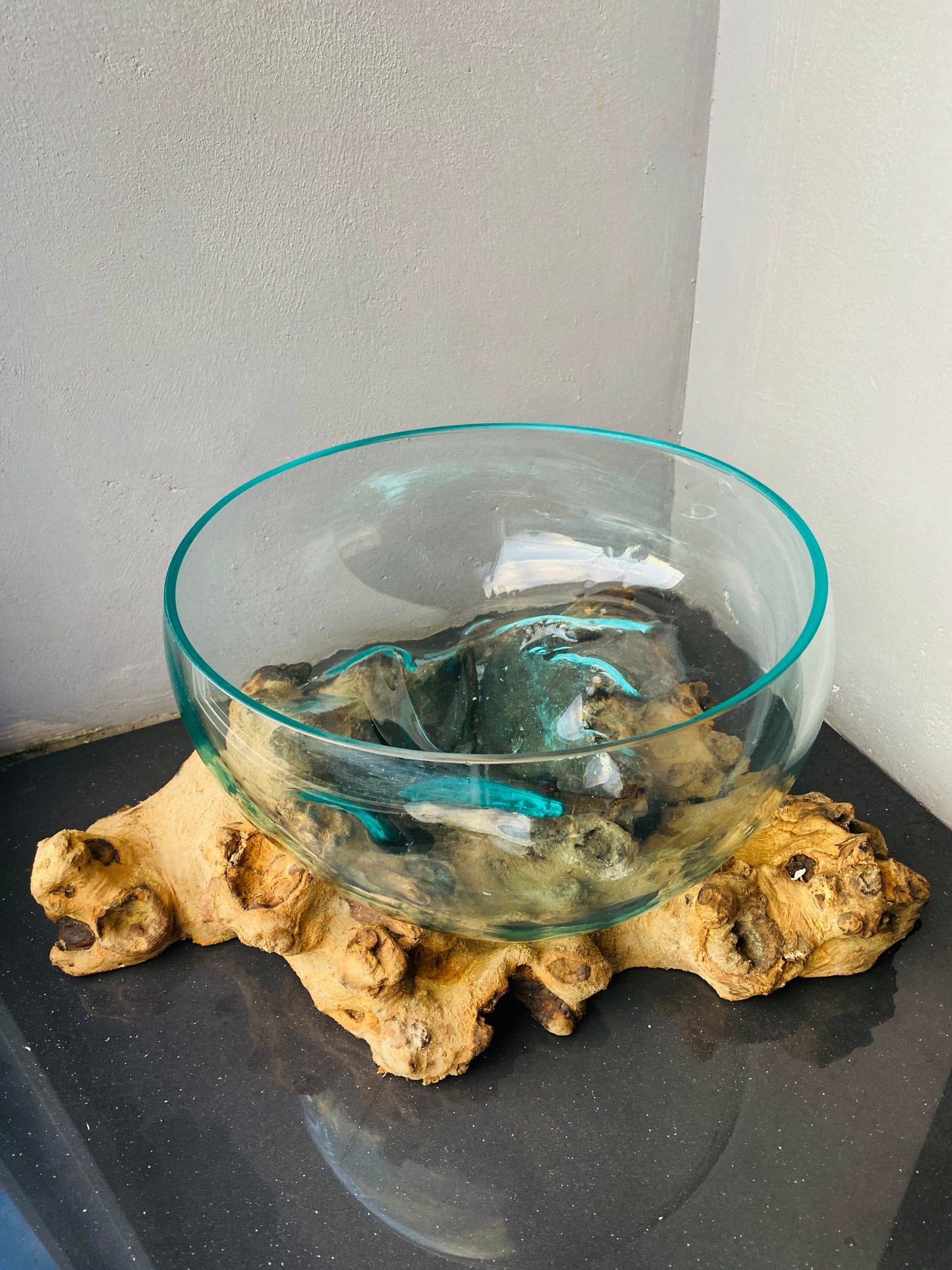 Molten Glass on polished teak Driftwood-Oceanbowl(medium)