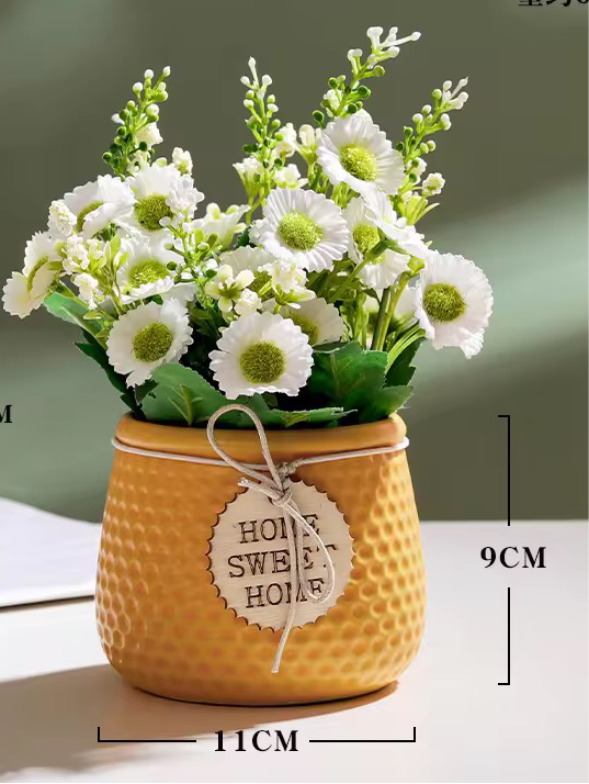 Yellow Home sweet home ceramic planter