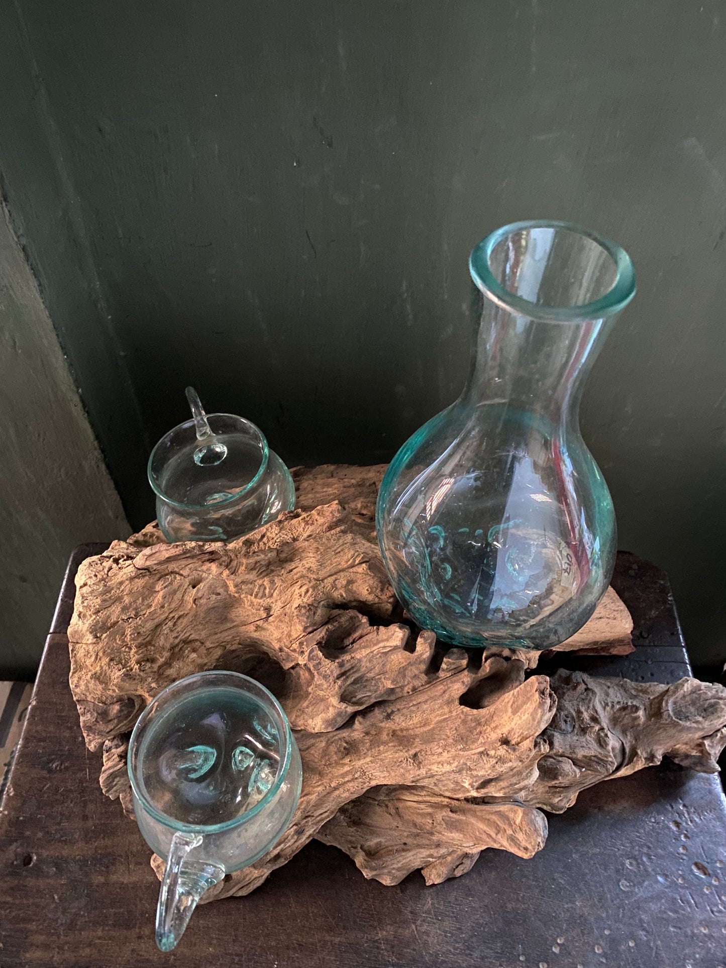 Molten Glass on Hanging polished teak Driftwood