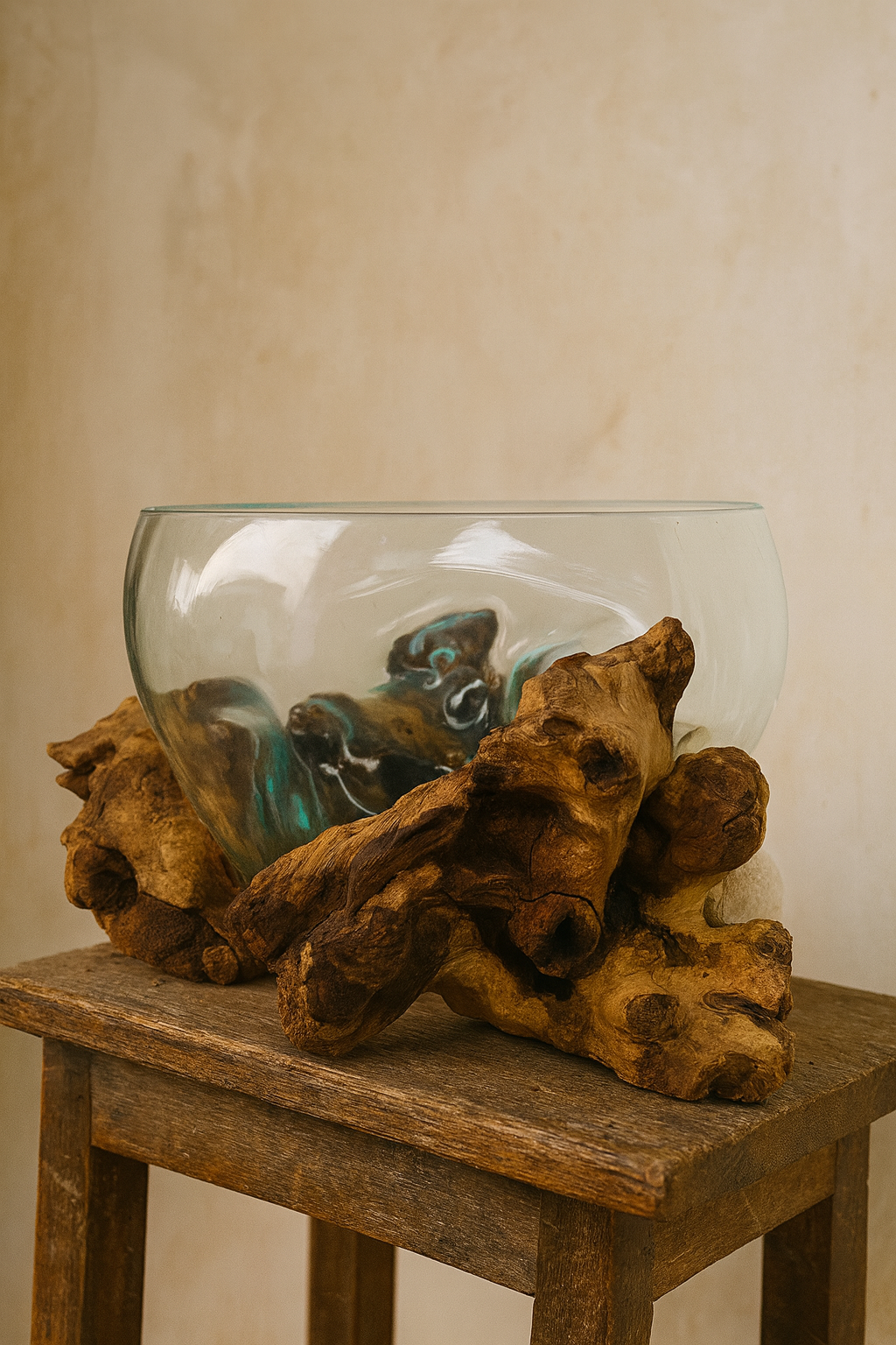 Molten Glass on teak Driftwood-Aquaroot