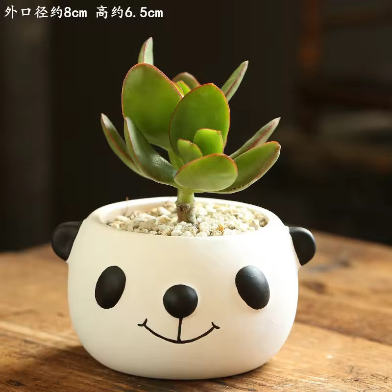 Black&white panda animal ceramic planter