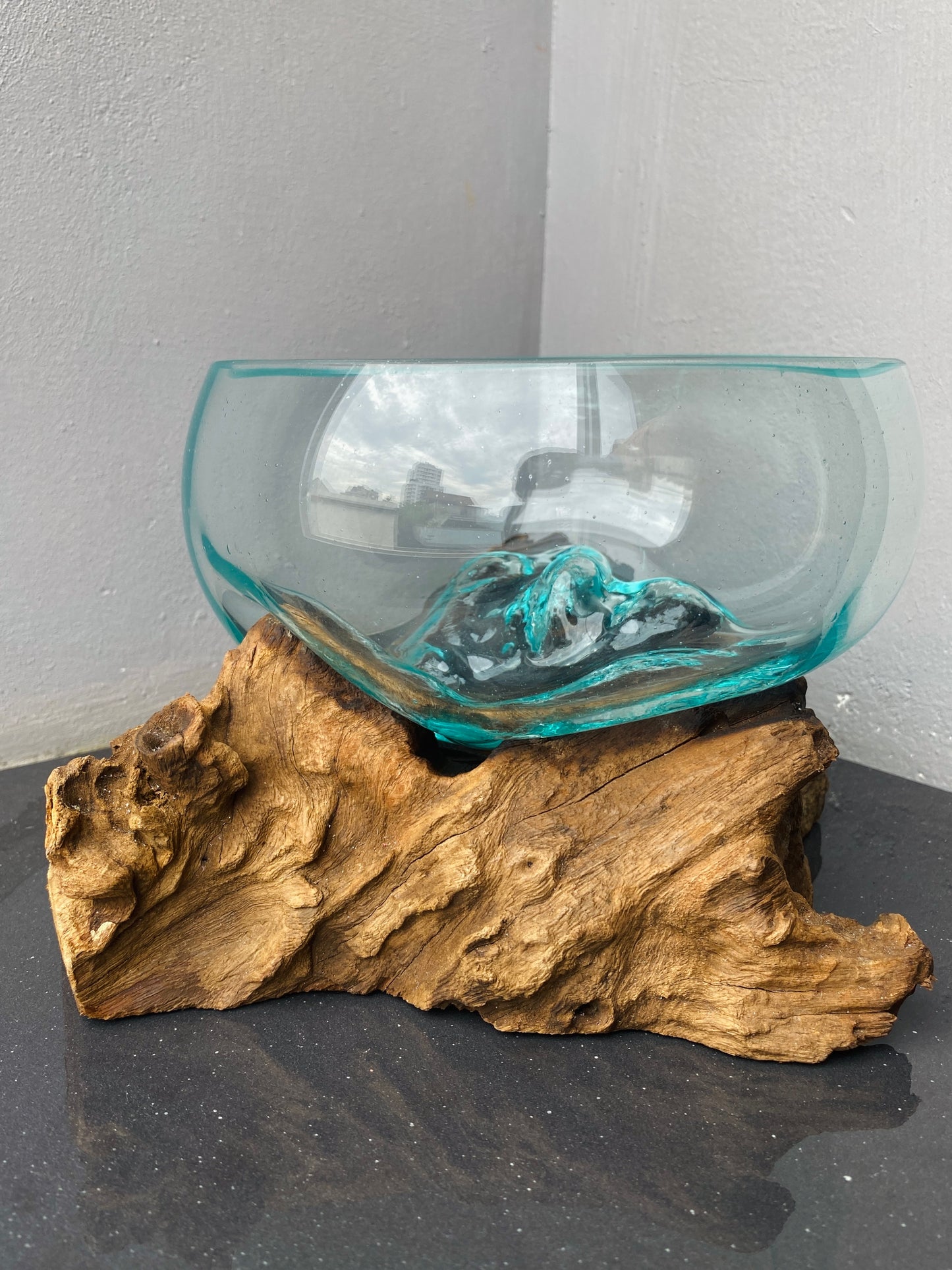 Molten Glass on polished teak Driftwood-Oceanbowl(small)