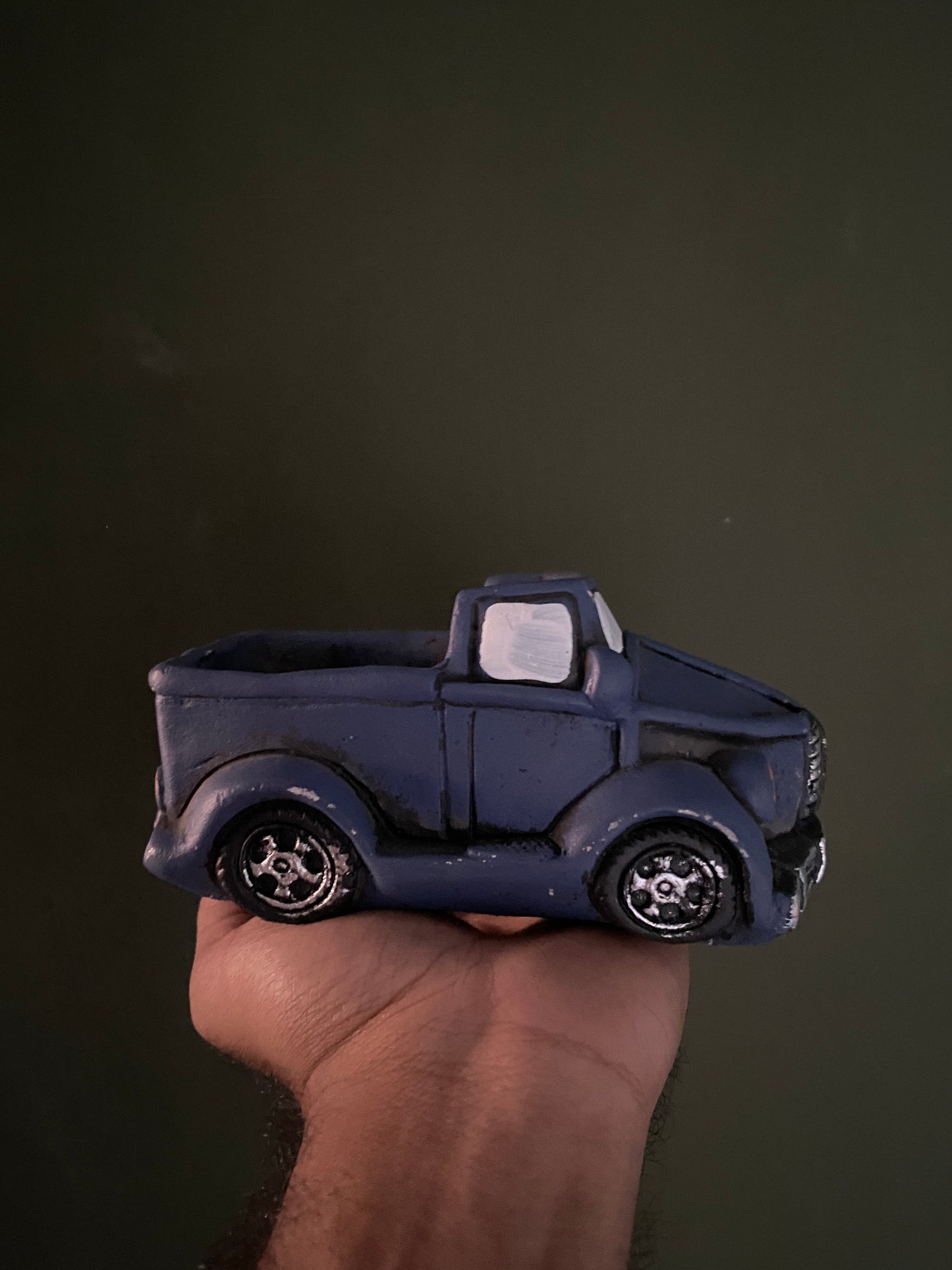 Blue car concrete planter