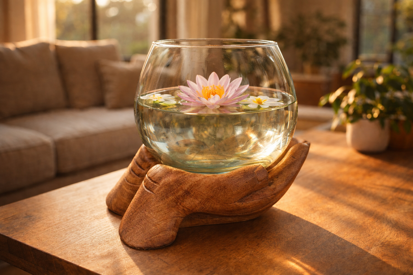 Handcrafted Wooden Hands Glass Planter Artistic bowl- The artisans palm