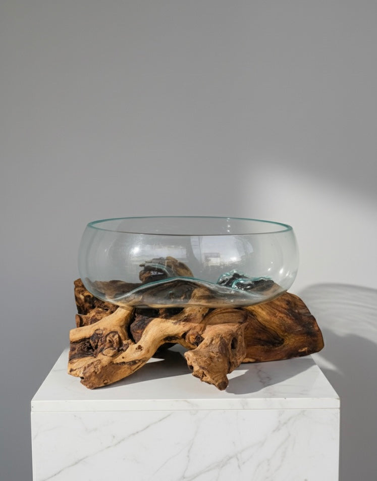 Molten Glass on polished teak Driftwood-Oceanbowl(medium)