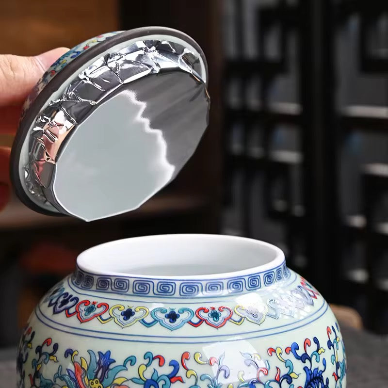 Chinese Porcelain Tea kitchen Jars With Lids – Ceramic Tea Storage Canisters Airtight Container for Loose Tea, Sugar, Herbs