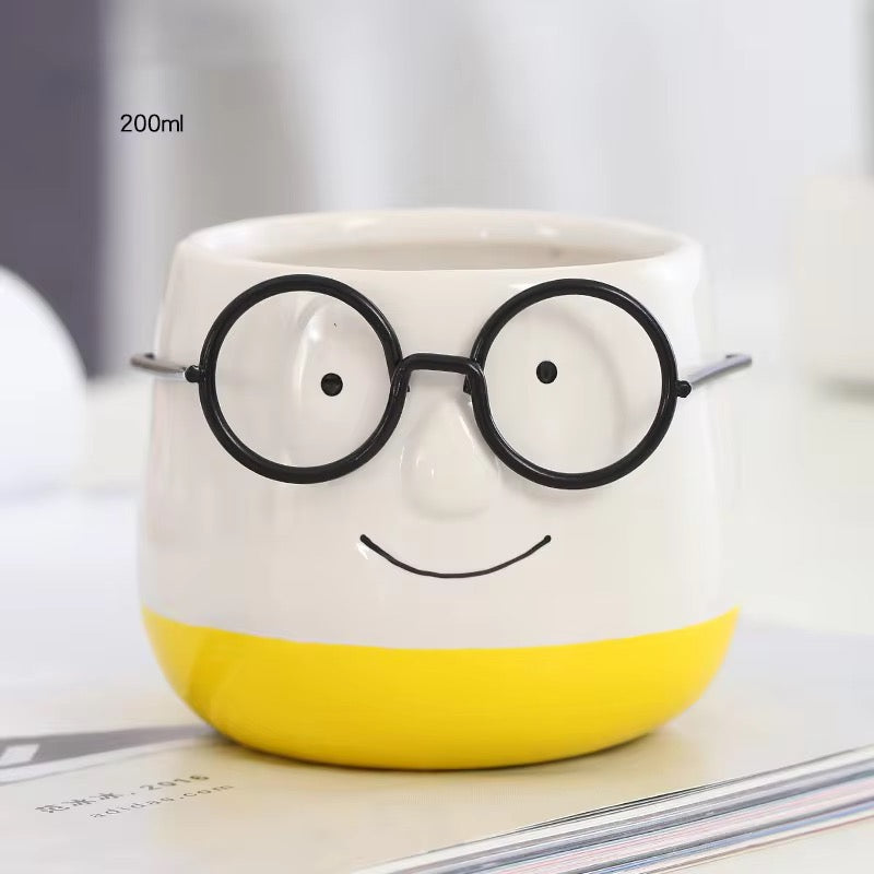 White yellow specs ceramic planter