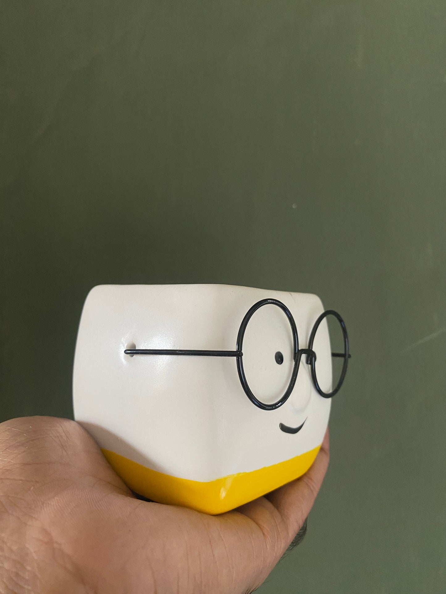 White yellow specs ceramic planter