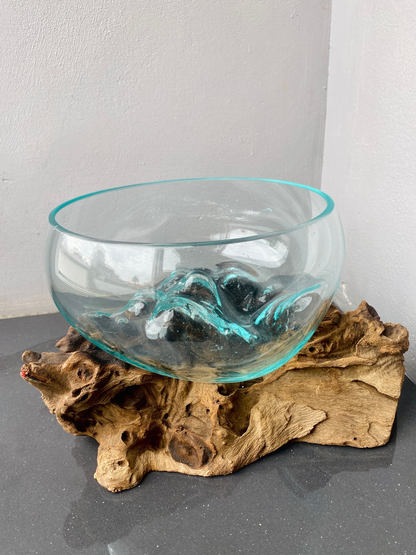 Molten Glass on polished teak Driftwood-Oceanbowl(small)