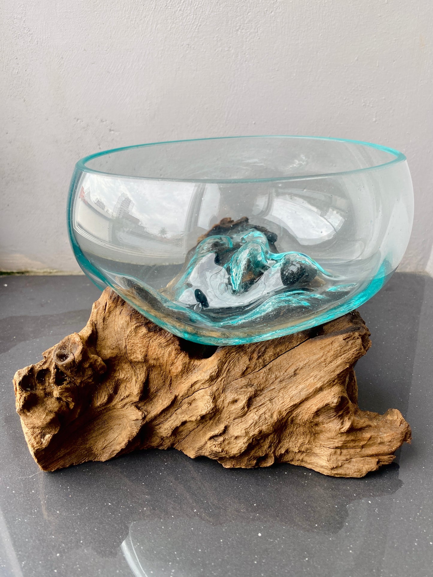 Molten Glass on polished teak Driftwood-Oceanbowl(small)