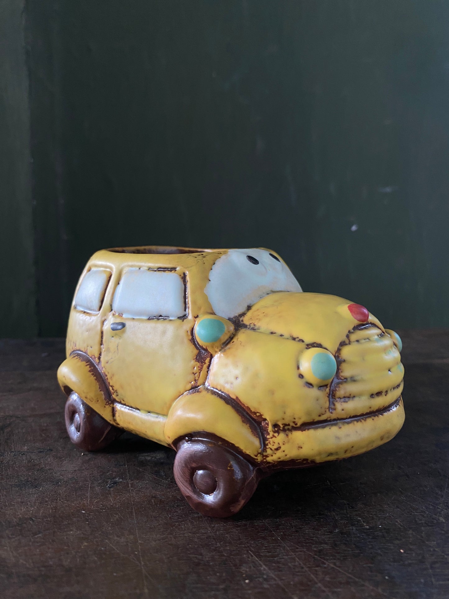Yellow car ceramic planter