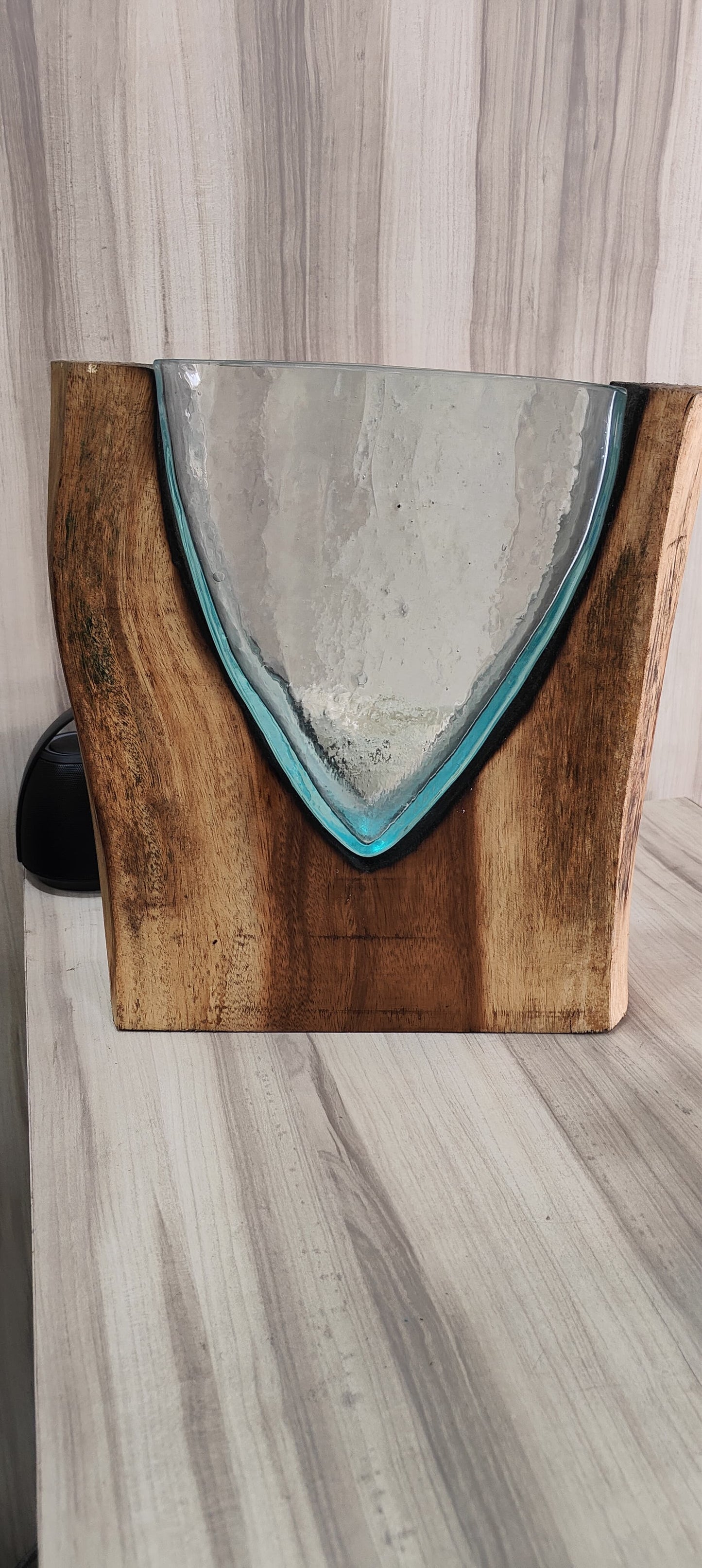 Small Molten Glass on teak Driftwood-forestwall
