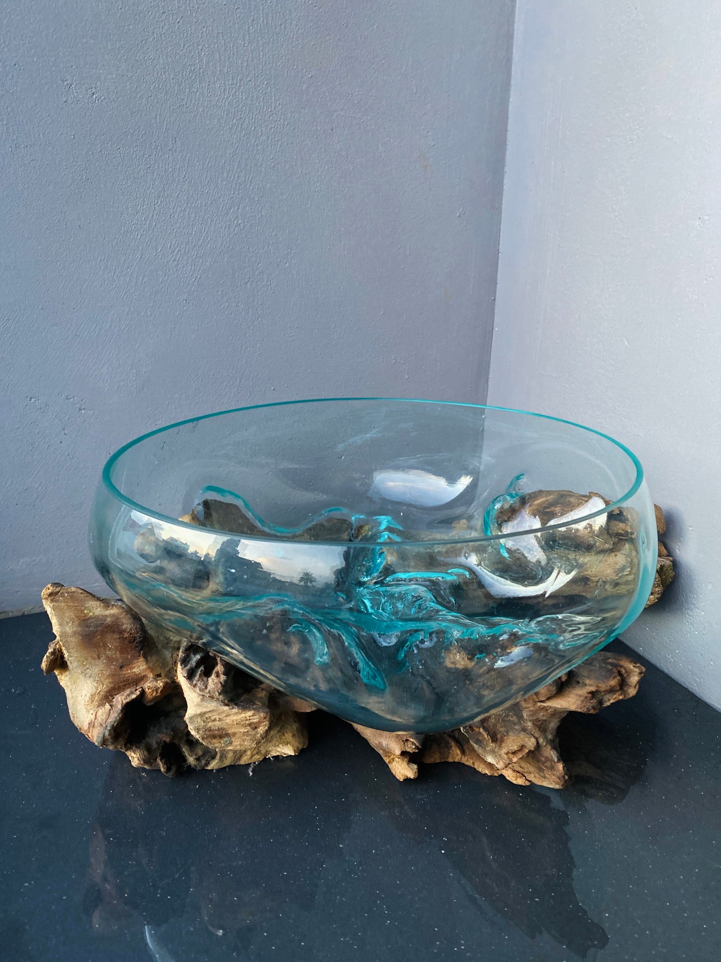 Molten Glass on polished teak Driftwood-Oceanbowl(medium)