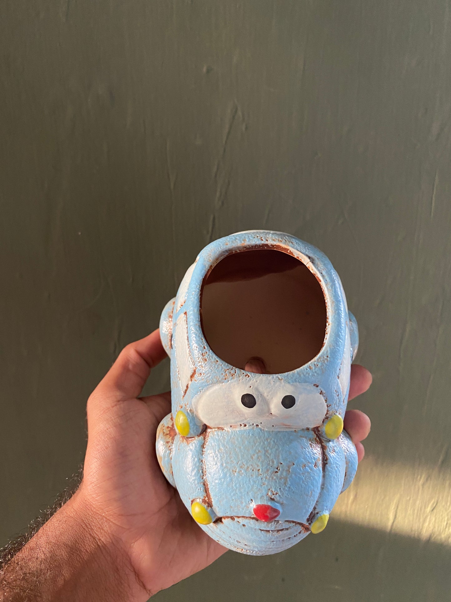 Blue car ceramic planter