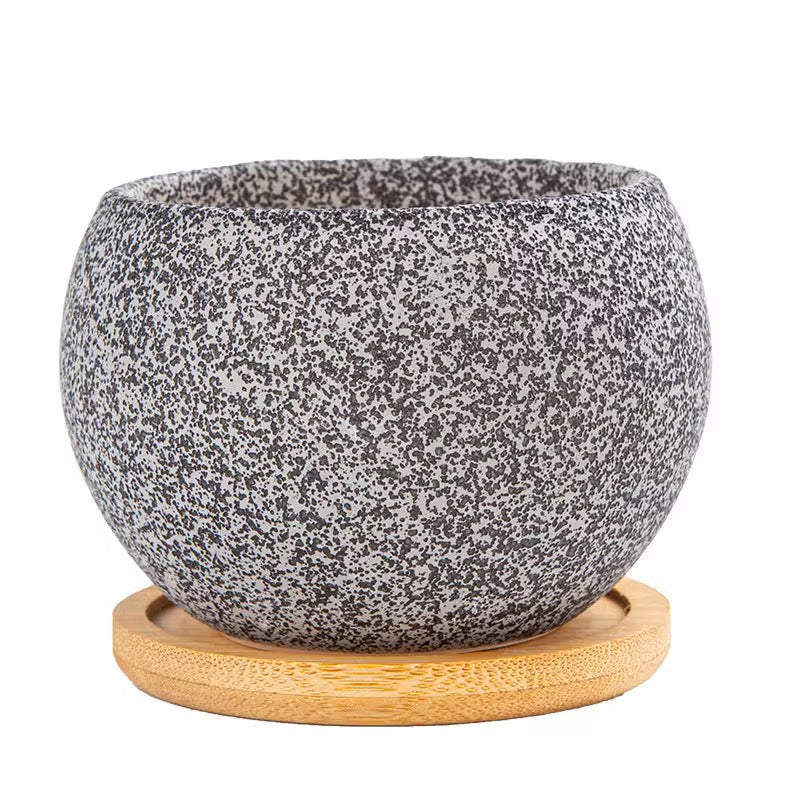 Black textured ceramic planter