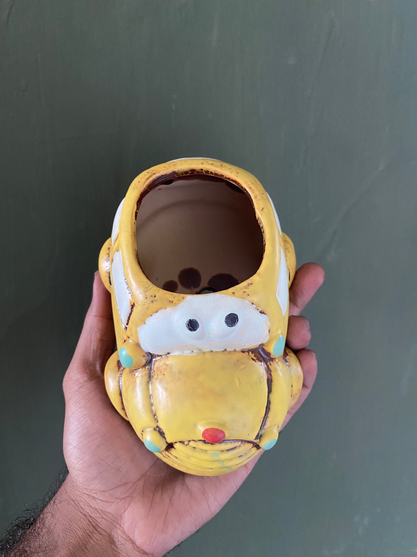 Yellow car ceramic planter