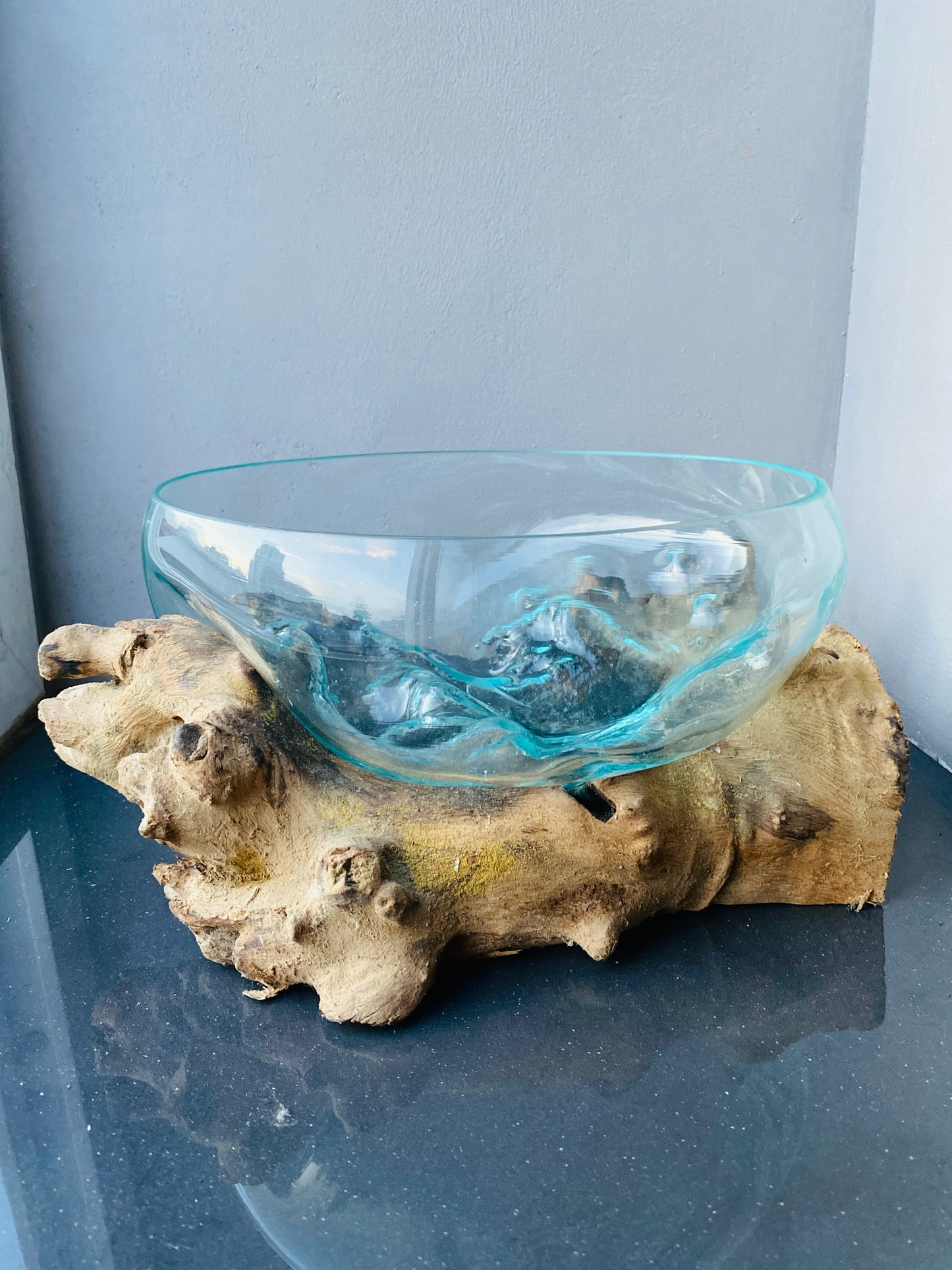 Molten Glass on polished teak Driftwood-Oceanbowl(large)