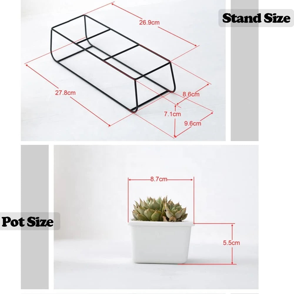 Set of 3 ceramic planter with metallic stand