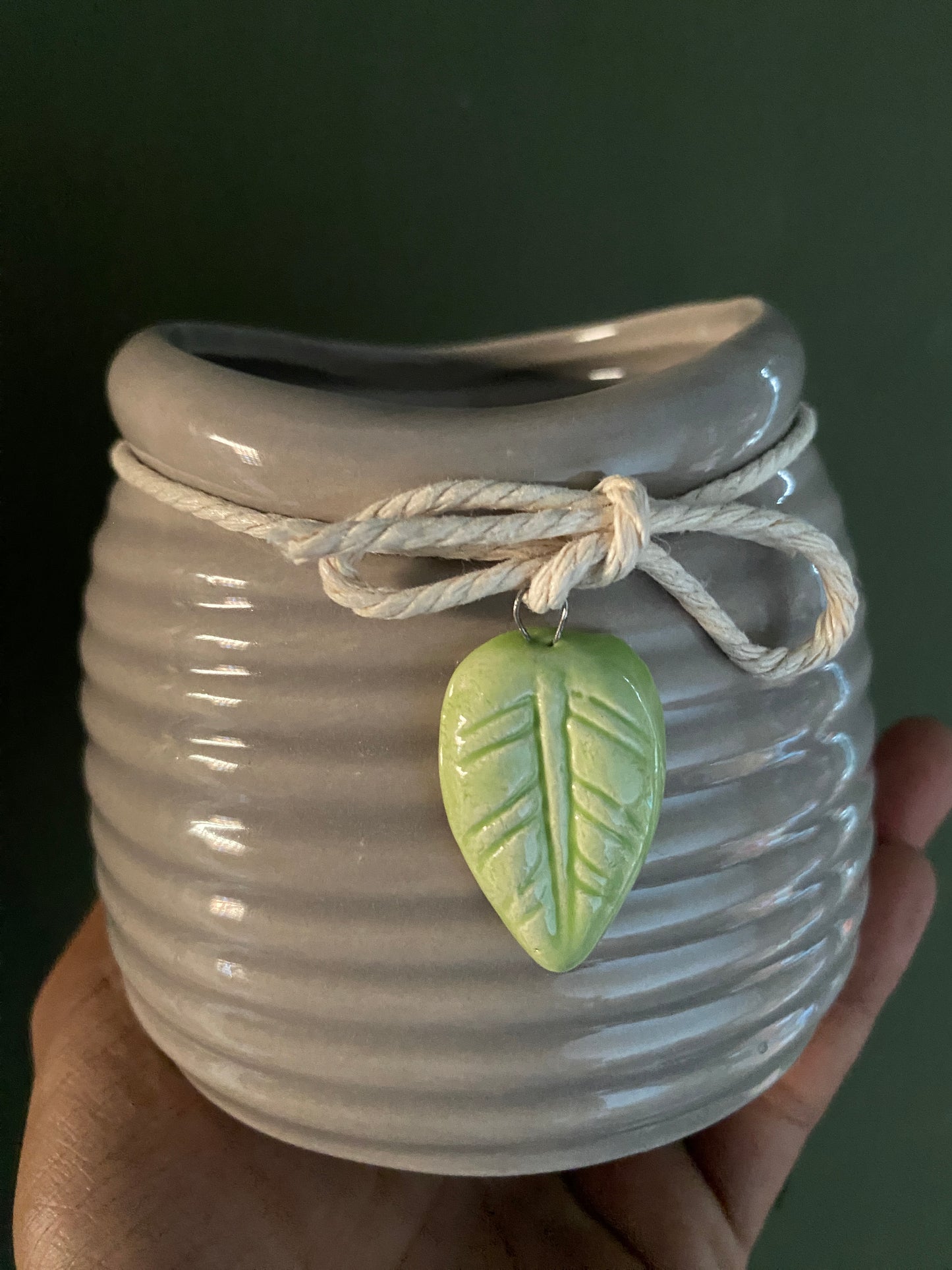 Grey leaf hanging medium ceramic planter