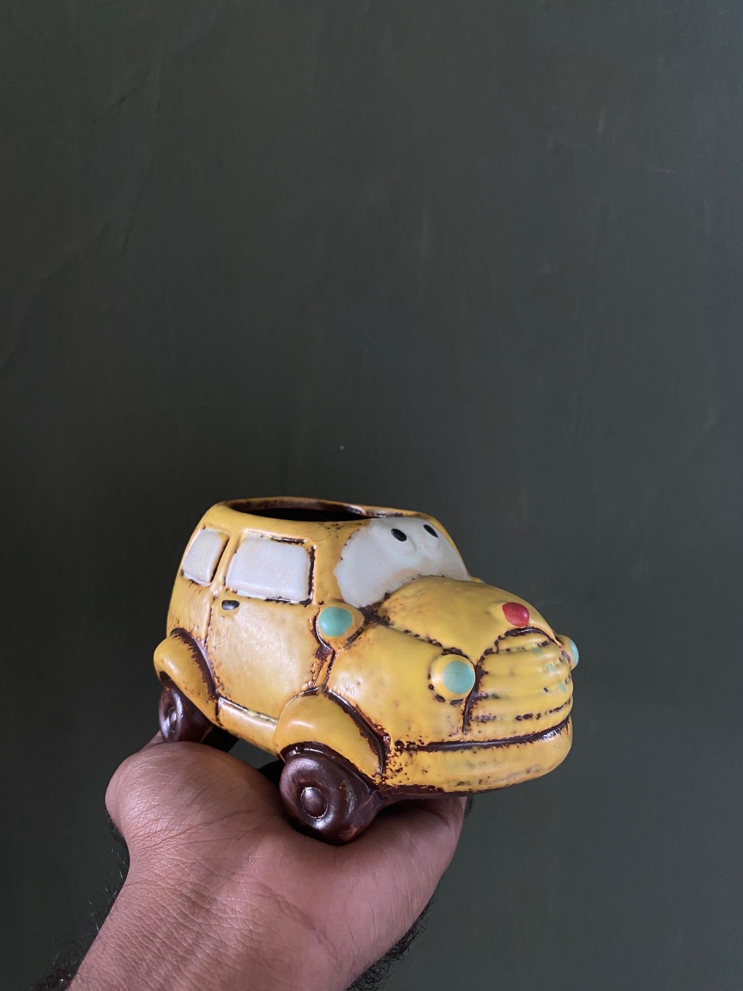 Yellow car ceramic planter