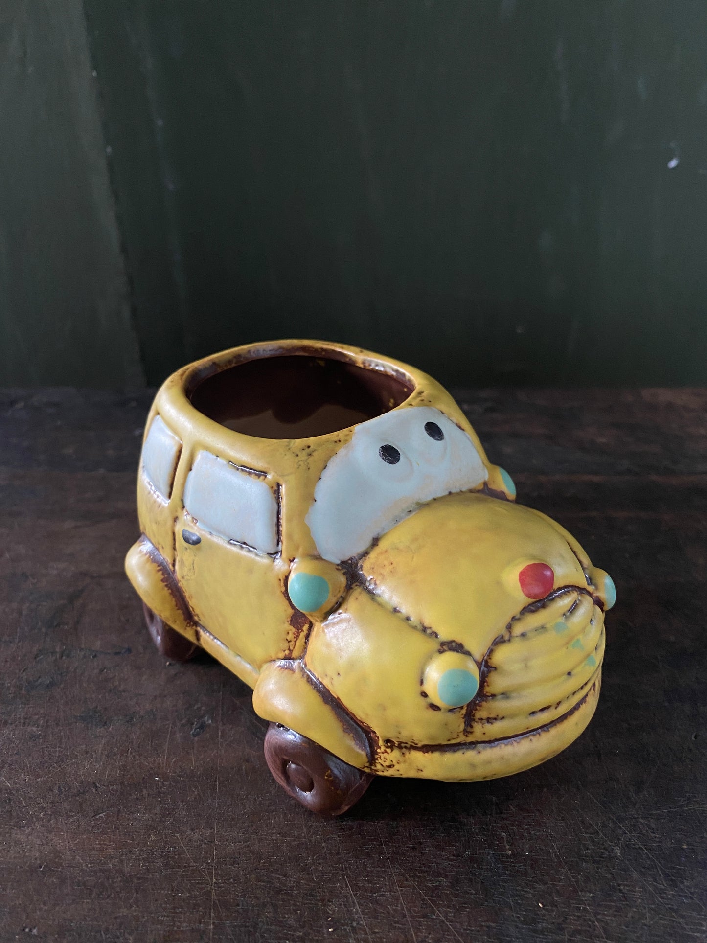 Yellow car ceramic planter
