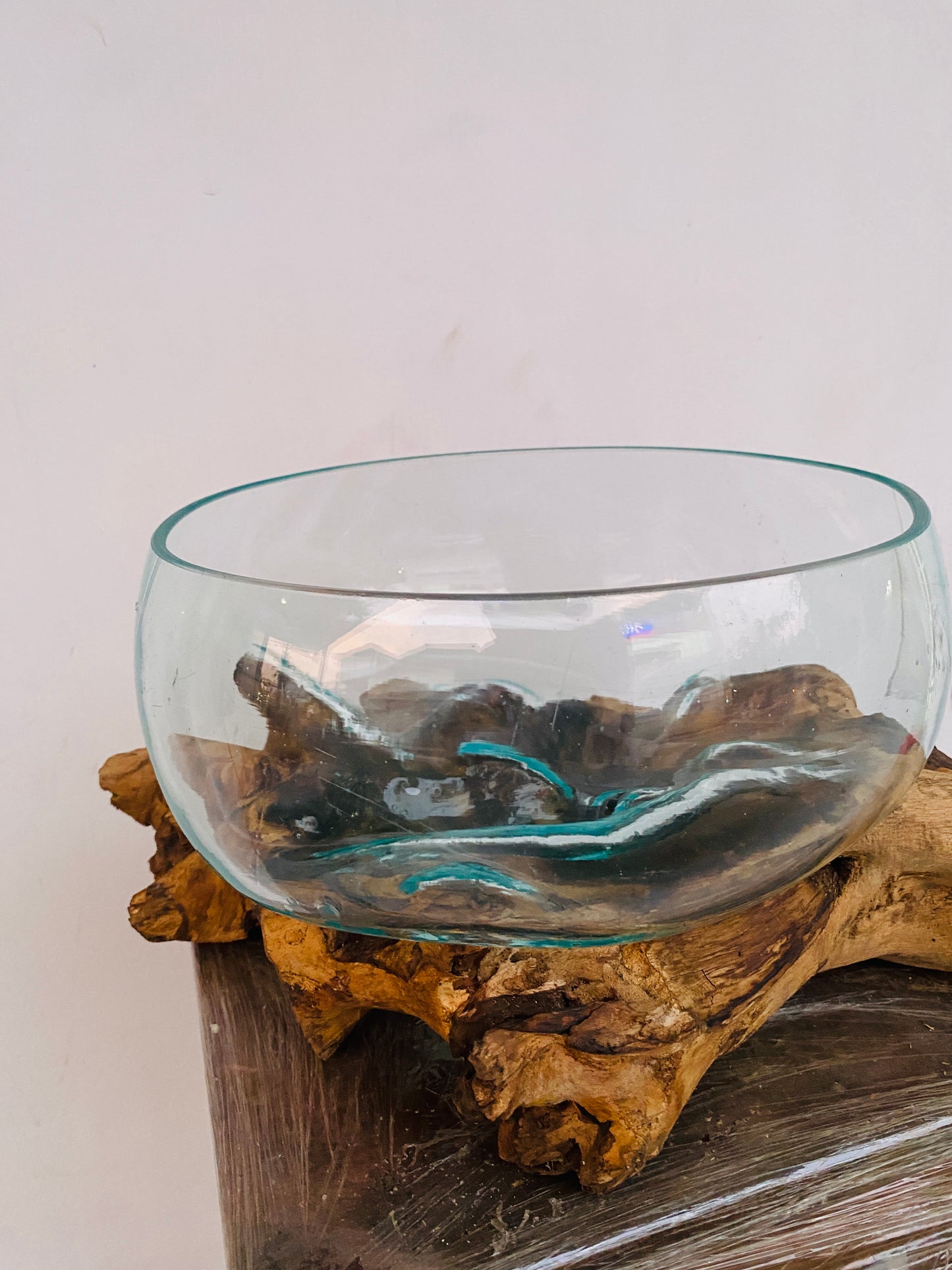 Molten Glass on polished teak Driftwood-Oceanbowl(medium)