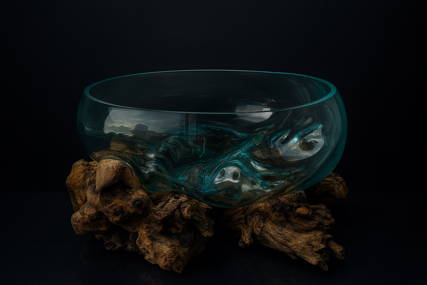 Molten Glass on polished teak Driftwood-Oceanbowl(xlarge)