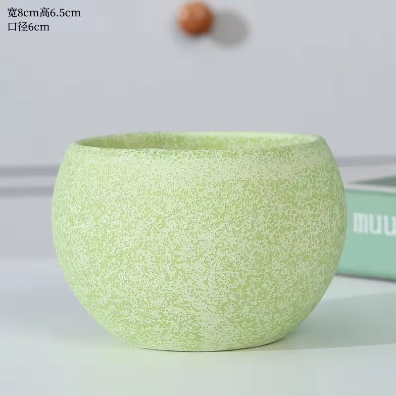 Green textured ceramic planter
