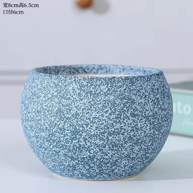 Blue textured ceramic planter
