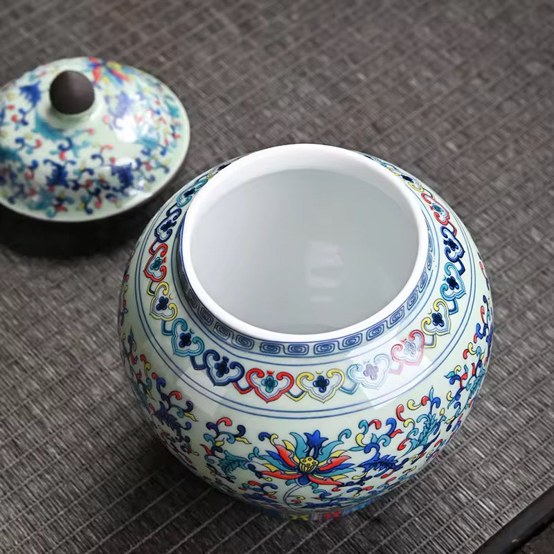 Chinese Porcelain Tea kitchen Jars With Lids – Ceramic Tea Storage Canisters Airtight Container for Loose Tea, Sugar, Herbs