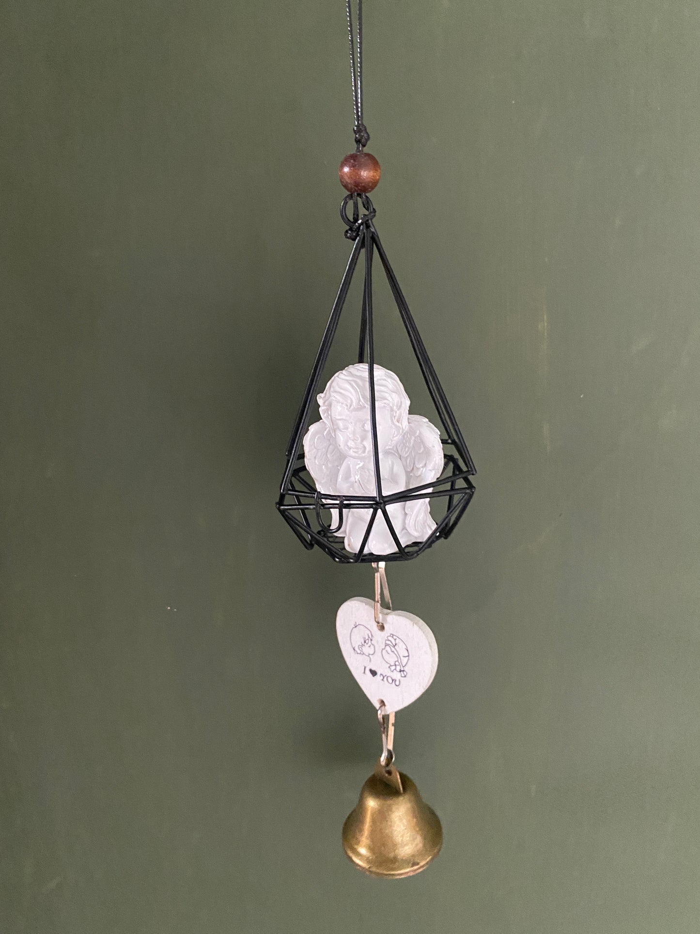 Polystone angel miniature figurine in cage themed windchime
