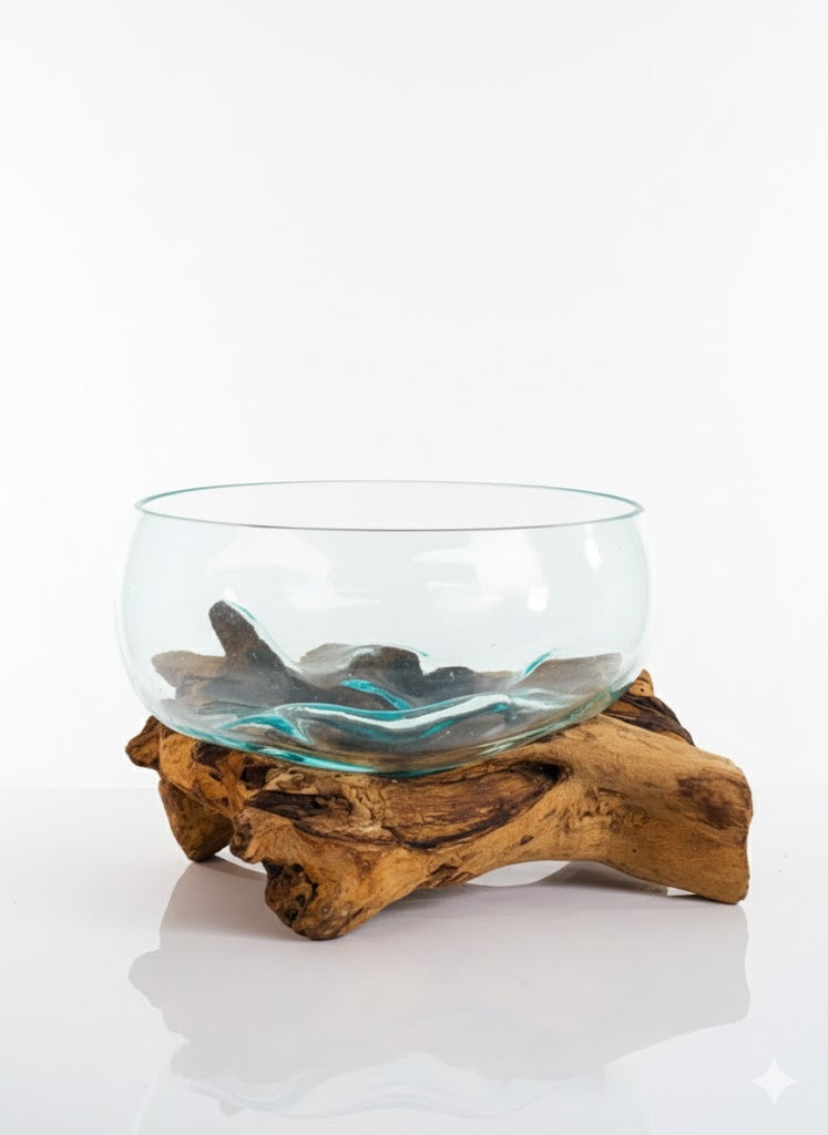 Molten Glass on polished teak Driftwood-Oceanbowl(medium)