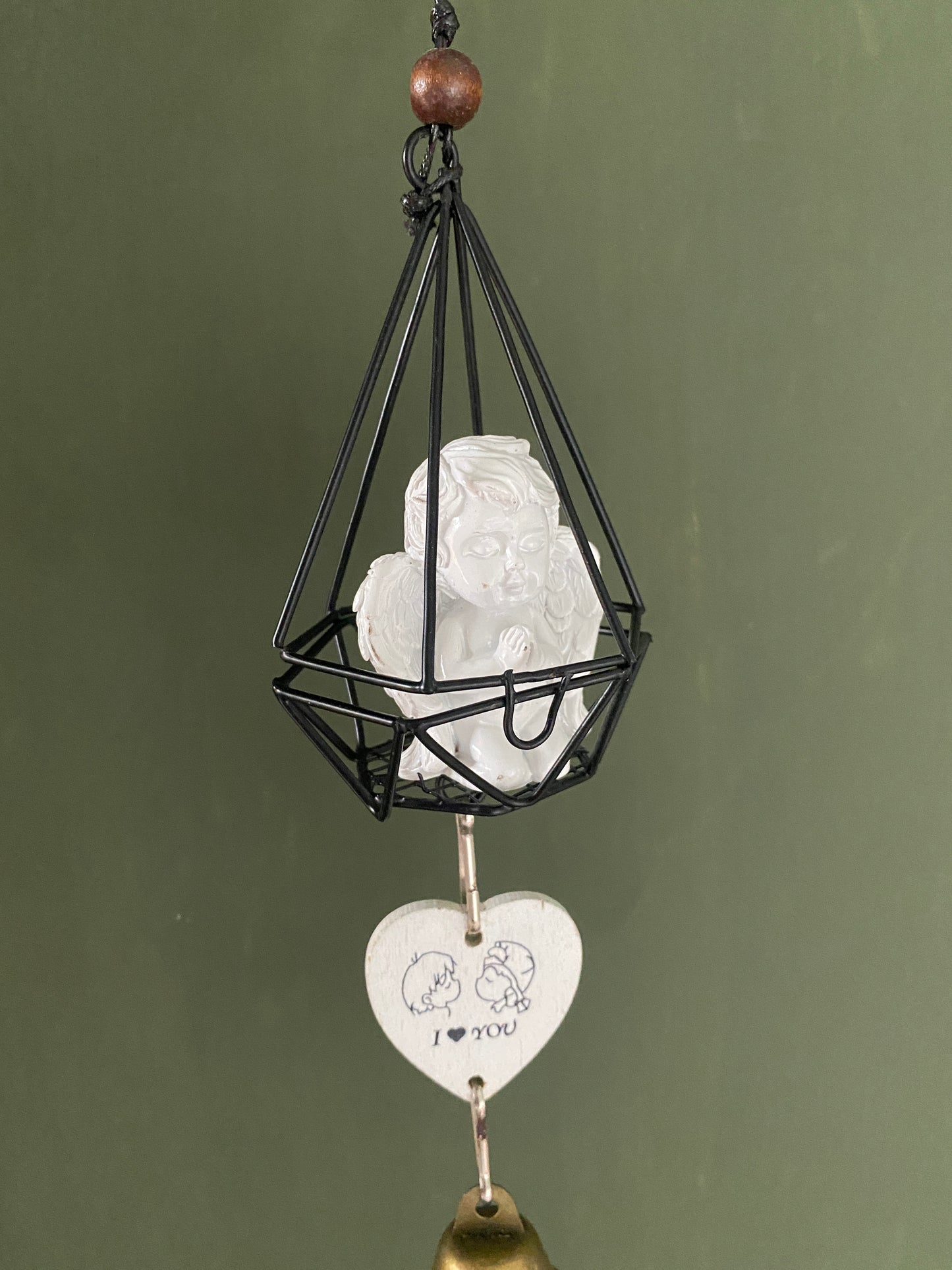 Polystone angel miniature figurine in cage themed windchime