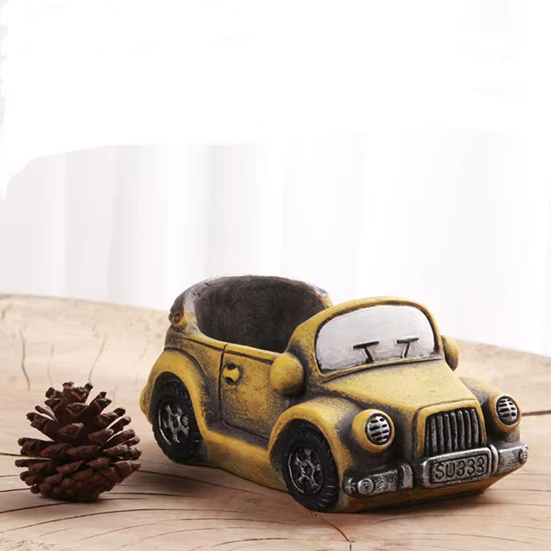 Yellow car concrete planter