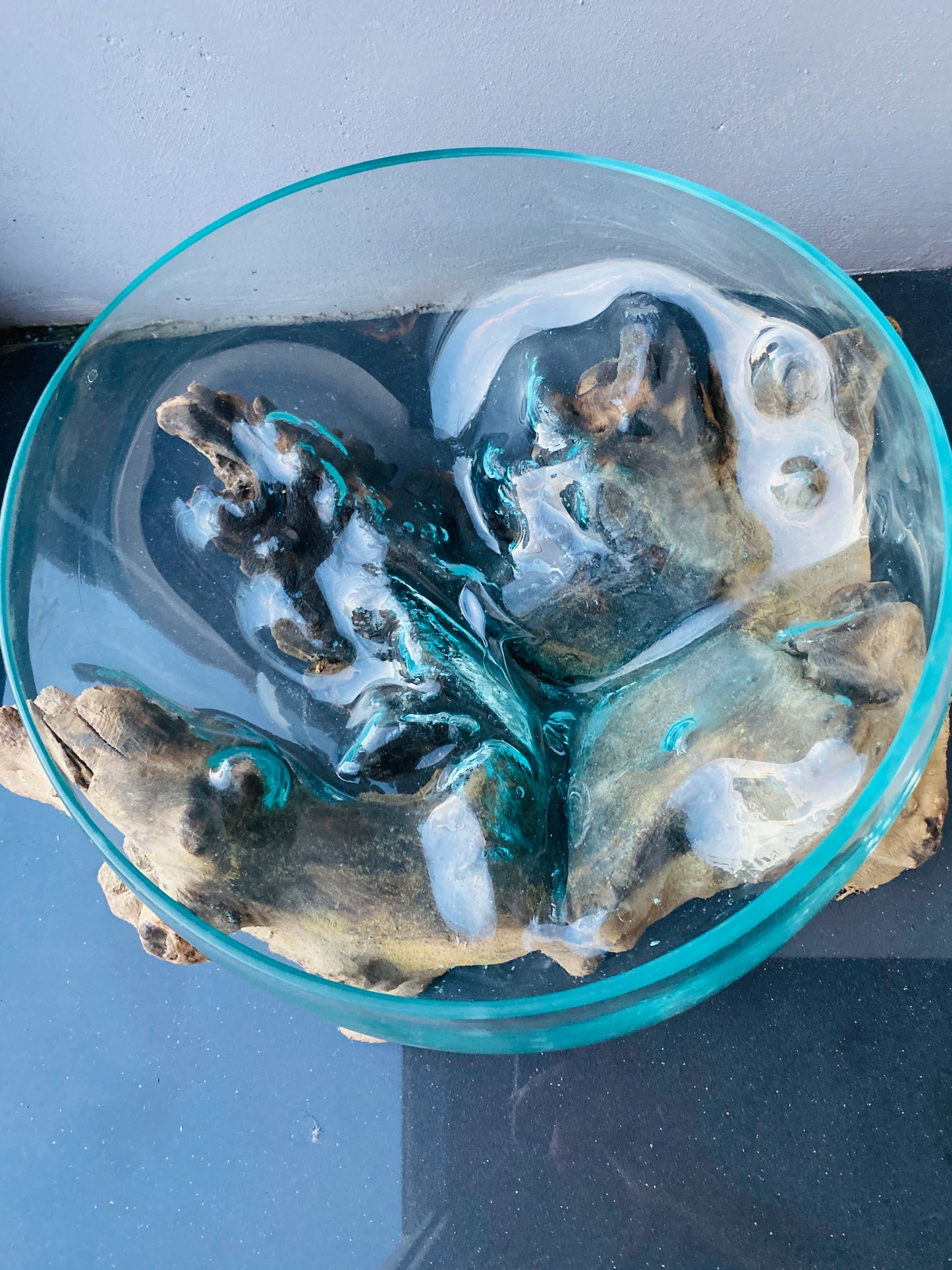 Molten Glass on polished teak Driftwood-Oceanbowl(large)