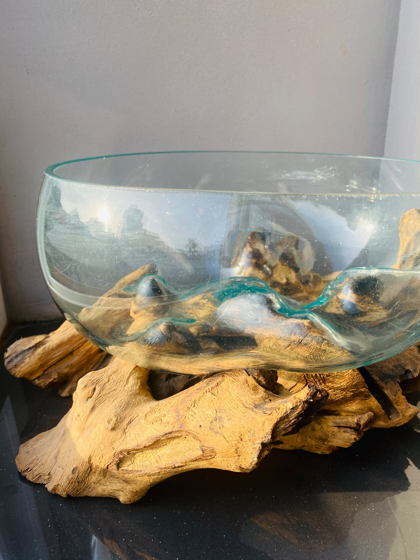 Molten Glass on polished teak Driftwood-Oceanbowl(large)