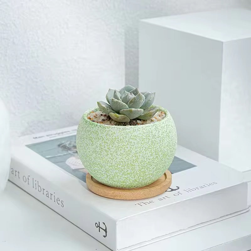 Green textured ceramic planter
