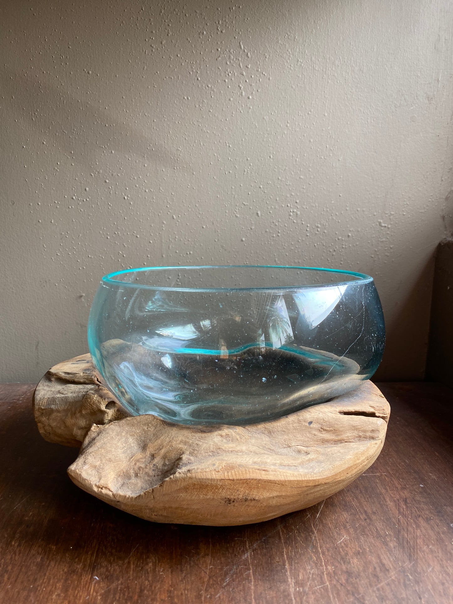 Molten Glass on Hanging polished teak Driftwood