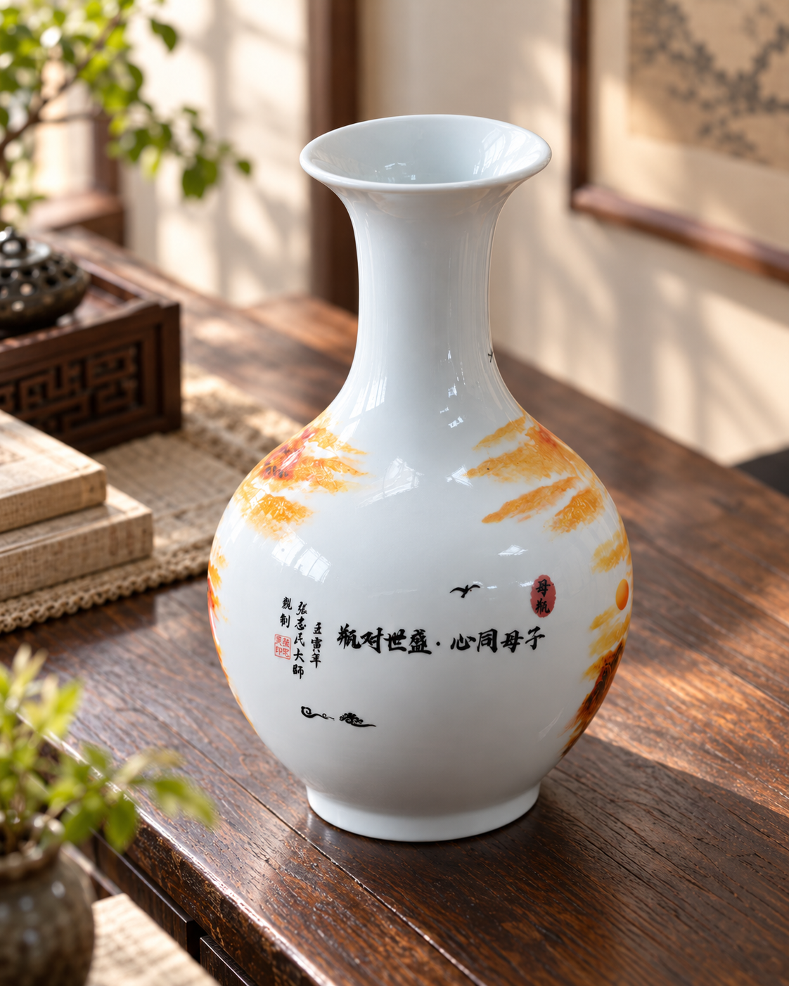 Traditional Landscape Ceramic Vase-United Hearts