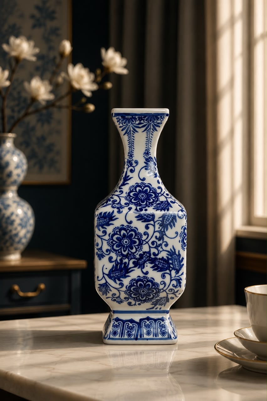 Royal Blossom Porcelain Decorative Vase –Luxury Blue & White Chinese-Inspired Flower Vase