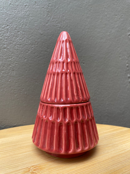 Ceramic Red Two-Piece Tree Showpiece – 11cm Height, Premium Holiday Decoration for Home Décor, Gifting & Tabletop Display