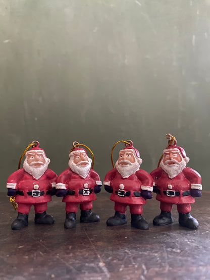 Christmas Polystone Santa Claus Ornament Set (Pack of 4) - Hand-Painted Miniature Christmas Tree Hanging Decorations